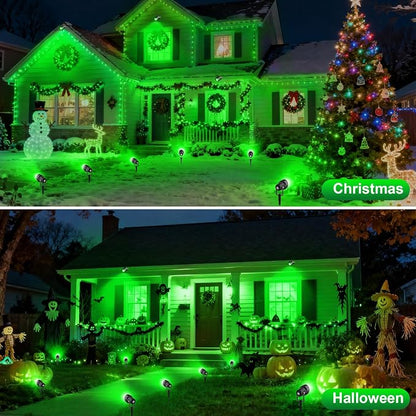 Green Spotlights Outdoor, 14 LED Landscape Lighting with US Plug, IP65 Waterproof Spot Lights for Tree Yard Garden Pathway Halloween Christmas St. Patrick's Day Decor, 4 Pack