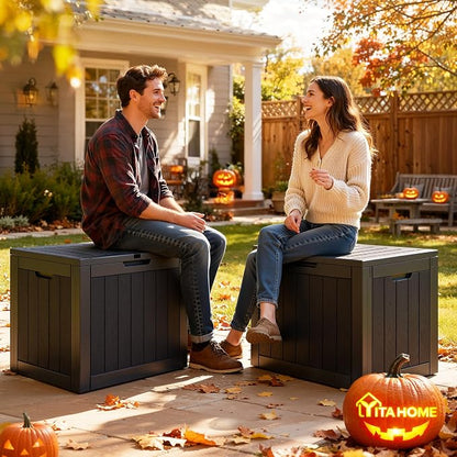 YITAHOME 30 Gallon Deck Boxes 2 Pack | Waterproof Outdoor Storage for Cushions, Tools & Pool Accessories, Resin Package Delivery for Patios, Gardens & Decks, Black