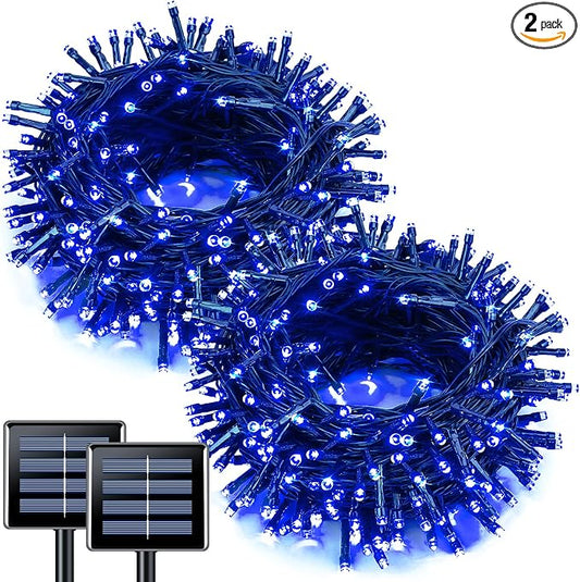 JMEXSUSS 2 Pack Solar String Lights Outdoor, Total 66 FT 200 LED, Blue | Waterproof, 8 Modes, Solar Christmas Lights for Outside Patio Christmas Tree Garden Yard Xmas Decorations