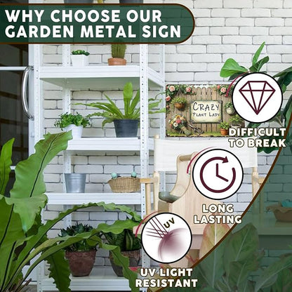 PEACHGARDEN Garden Signs Gardening Wall Decor For Woman Gift Crazy Plant Lady Metal Sign Wall Art Decor For Garden Yard Patio Plant Room Greenhouse 8x12 inch