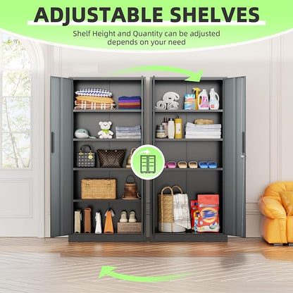 INTERGREAT Metal Storage Cabinet, 72" Locking Steel Cabinets with 2 Door and 4 Adjustable Shelves, Tall Metal Cabinet for Home Office, Garage, Warehouse,(Black+Grey)