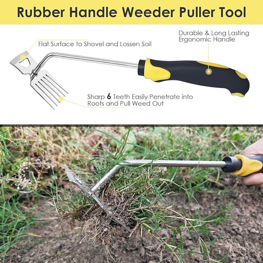 Weed Puller Tool, 3 Pack Weed Remover Tool, 6-Tine Uprooting Weeding Tools, Uprooting Puller & Crevice Weeder, Stainless Steel Garden Tools for Deep Roots, Farm & Backyard