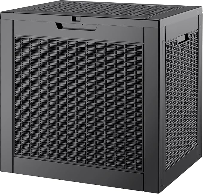 Outdoor Storage Box, 32 Gallon Deck Box with Lockable Lid, Waterproof Resin Storage Bin for Patio Furniture, Garden Tools, Cushions, Black