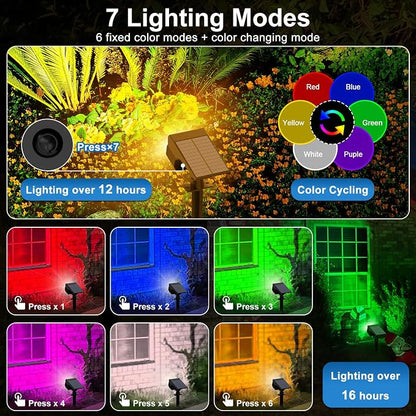 Tadyreal Solar Color Changing Spot Lights Outdoor Waterproof Colored RGB Solar Powered Landscape Lights for Yard 7 Lighting Modes Multicolor Solar Spotlights for Pathway Garden Outside (2 Pack)