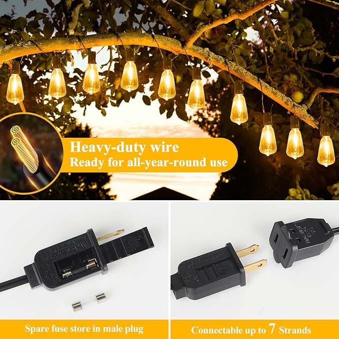 Brightever LED String Lights Outdoor Waterproof, 200FT 2200K Dimmable Patio Lights with 104 Shatterproof ST38 Vintage Edison Bulbs, Outside Hanging Light for Porch, Deck, Garden, Backyard, Balcony