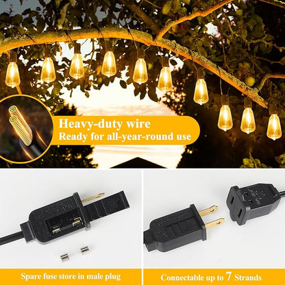 Brightever LED String Lights Outdoor Waterproof, 200FT 2200K Dimmable Patio Lights with 104 Shatterproof ST38 Vintage Edison Bulbs, Outside Hanging Light for Porch, Deck, Garden, Backyard, Balcony