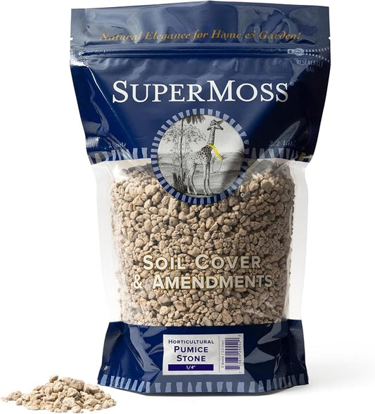 SuperMoss (24552) Horticultural Pumice Stone – Premium Soil Amendment for Succulents, Cactus, Bonsai & Orchids – Ideal for Terrariums, Bonsai Pots & More, 1/4” Sifted, 2 Quarts Bag