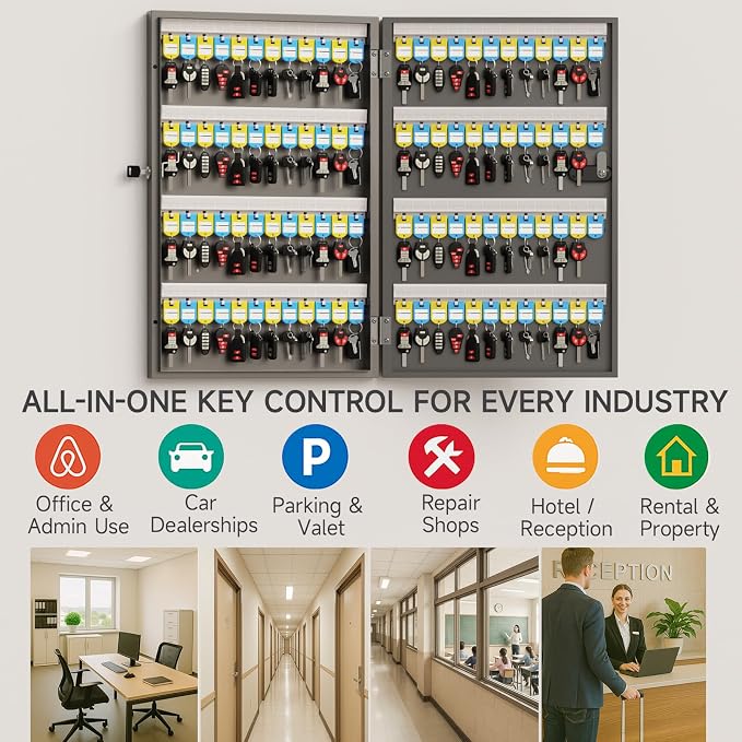 WeHere 96 Key Lock Box, Key Cabinet with Key Management App (Track Key Borrow/Return), 3-Digit Combination Lock & Backup Key, Key Organizer Lockbox for Office, Rental, Property