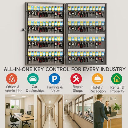 WeHere 96 Key Lock Box, Key Cabinet with Key Management App (Track Key Borrow/Return), 3-Digit Combination Lock & Backup Key, Key Organizer Lockbox for Office, Rental, Property
