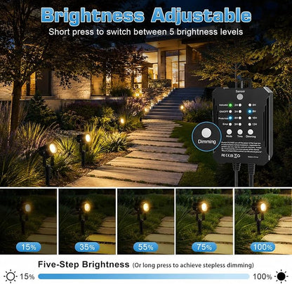 Low Voltage Landscape Lighting Kit, 8-Pack LED Spotlights with 24W Transformer, 3000K Waterproof Outdoor Lights with Timer & Dusk-to-Dawn Sensor, 75FT Wire for Yard, Garden, Patio, Pathway, Trees
