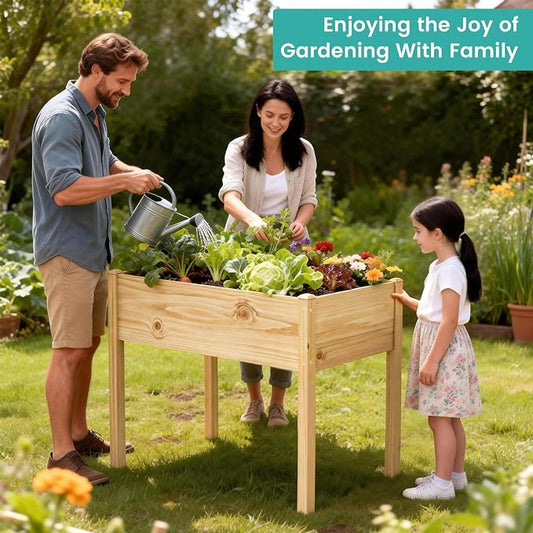SUNYRISY Wooden Raised Garden Bed Outdoor with Legs for Gardening, 45.6" L x 23.6" W x 31.5" H Elevated Planter Garden Box Raised Bed for Planting Vegetable Flower Herb