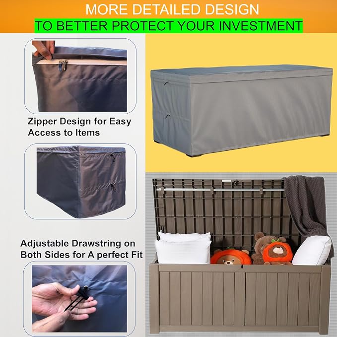 Deck Box Cover - Outdoor Storage Box Cover 130 Gallon, Heavy Duty 600D Oxford Cloth Water And Dust Resistant, Size 52 x26.7 x 28 Inches Fits Most Patio Box.
