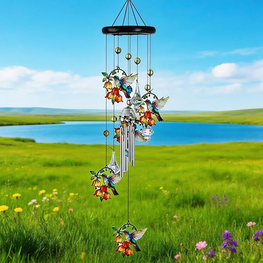 27'' Hummingbird Wind Chimes for Outside,Chimes Hummingbirds Gifts for Mom | Large Windchimes With Crystals, Metal Memorial Chimes Window Garden/Yard Outdoor Decor,Birthday Gifts for Women Grandma