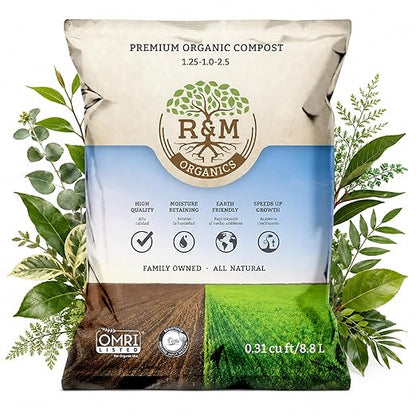 R&M Organics Premium Organic Compost 10 lb Bag for Vegetables, Flowers, Plants & Lawns-All Purpose Soil Amendment Fertilizer - Moisture Retention, Low Odor, Manure Based Compost - Indoor & Outdoor Use