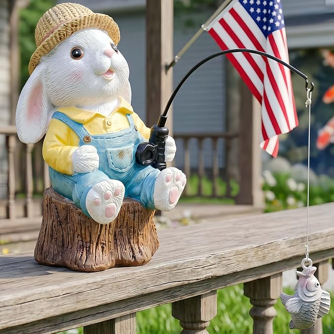 Resin Rabbit Statue - Unique Pond Ornaments & Outdoor Garden Decor | Koi & Fish Pond Accessories | Handcrafted, Durable, Perfect for Koi Fish Decor & Pond Decor