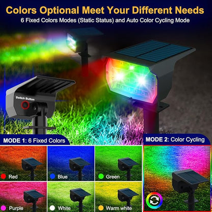 nipify 2 Pack Solar Spot Lights Outdoor Color Changing, 7 Modes Halloween RGB Solar Powered Waterproof Spotlight, Landscape Lighting for Outside Yard Garden Pathway