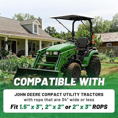 ECOTRIC Lawn Tractor Sun Shade, Top Canopy Compatible with John Deere Tractors with ROPS, White Sun Shade W/Mounting Brackets, Reduce Heat and Glare with This Umbrella Canopy