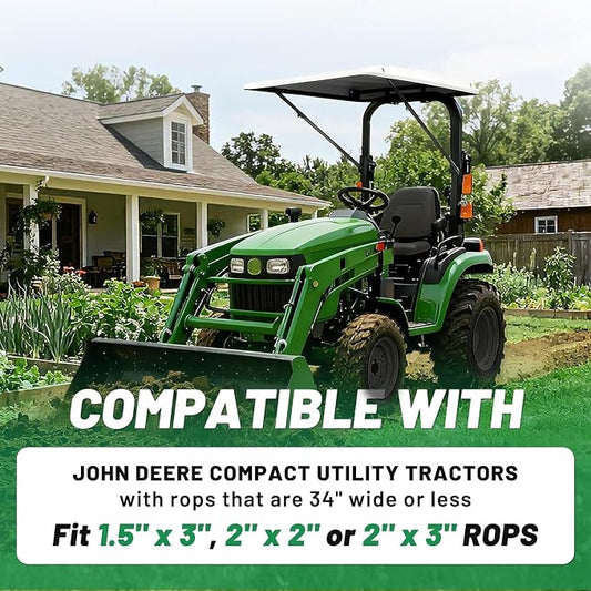 ECOTRIC Lawn Tractor Sun Shade, Top Canopy Compatible with John Deere Tractors with ROPS, White Sun Shade W/Mounting Brackets, Reduce Heat and Glare with This Umbrella Canopy