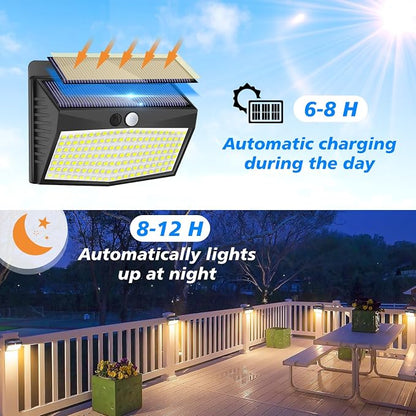 Solar Motion Sensor Outdoor Lights [138 LED/10 Packs] Solar Security Light Outdoor with 3 Lighting Modes Solar Powered Lights Waterproof for Outside Wall Garden Fence Backyard Deck（Warm White