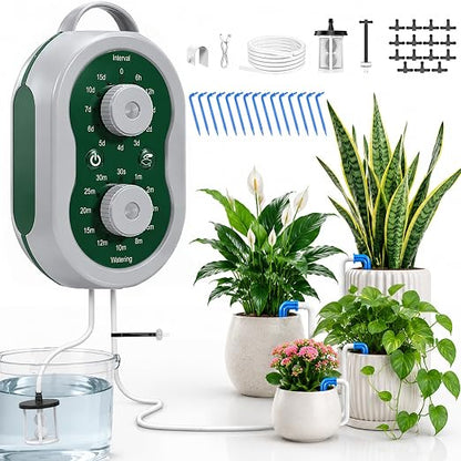 Automatic Plant Waterer Indoor Self Watering System for Pot Plant,Battery Powered Outdoor IPX5 Waterproof Auto Drip Irrigation Kit Beginner-Friendly Water 15 Plants