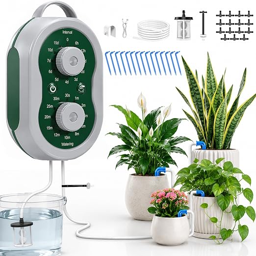Automatic Plant Waterer Indoor Self Watering System for Pot Plant,Battery Powered Outdoor IPX5 Waterproof Auto Drip Irrigation Kit Beginner-Friendly Water 15 Plants