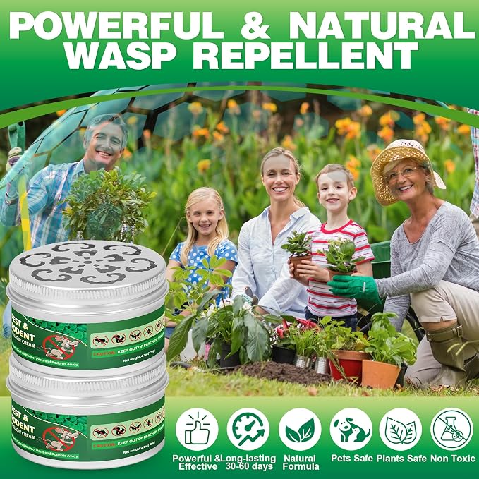 4 Pack Natural Wasp Repellent, Peppermint Carpenter Bee Repellent for Hornet, Yellow Jacket, Mud Wasp Deterrent for Indoor Outdoor Patio Garden Porch, Long-Lasting Protection | Pet Safe, Ready to Use