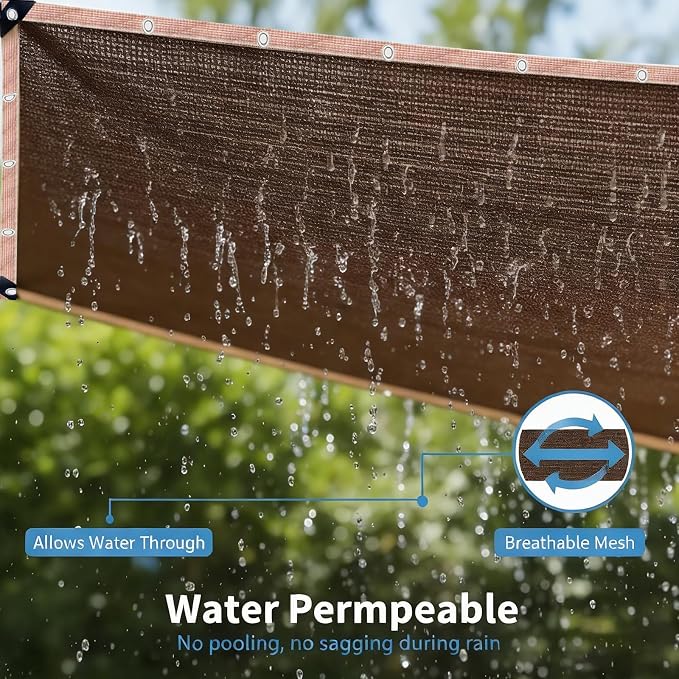 90% Sun Shade Cloth with Grommets, 5 x 10 FT Pergola Shade Cover Canopy, Mesh Tarp Sun Screens for Patio, Outdoor, Garden, Backyard, Mocha