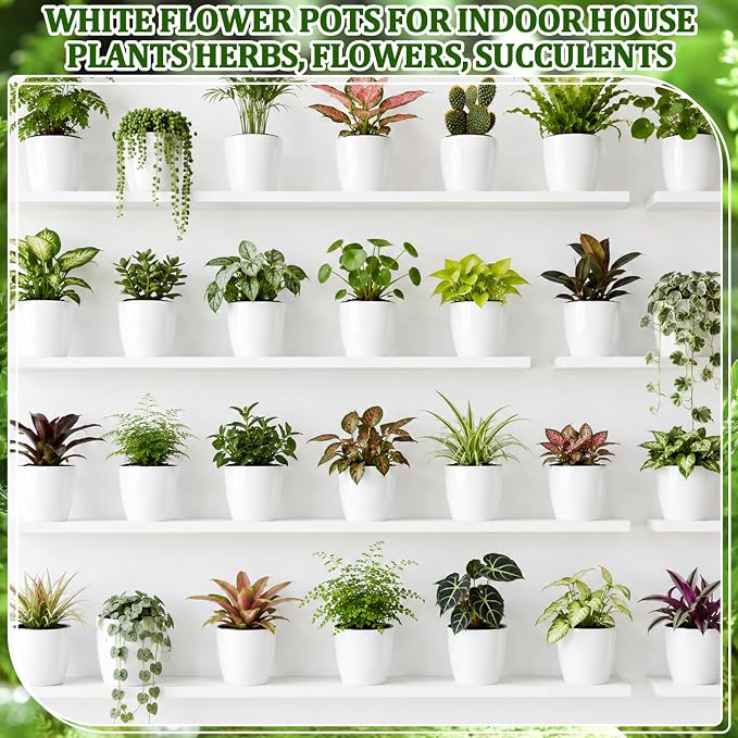 18 Pcs Self Watering Pots, 3.5 Inch Plastic Flower Plant Pot with Inner Pot Self Watering Wick Planter White Flower Pots for Indoor House Plants Herbs, Flowers, Succulents(White Black)