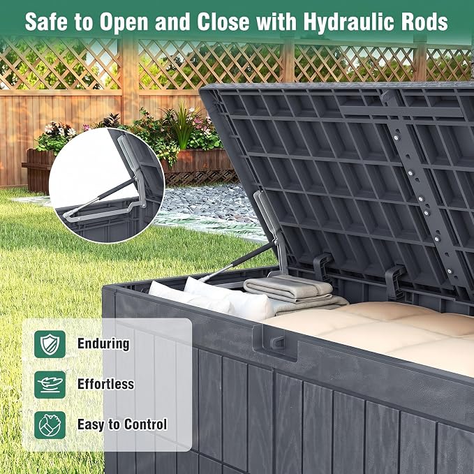 Tangkula 120 Gallon Outdoor Storage Box, Waterproof PP Resin Patio Storage Box with Lockable Lid for Indoor & Outdoor Use, 2-in-1 Rattan Design Deck Box for Cushions, Garden Tools