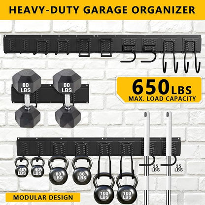 Garage Tool Organizer Wall Mount, Heavy-Duty Garage Storage System and Garden Tool Organizer with Adjustable Hooks for Shovel, Snowboard, Yard Tools and Shed (64"-10hooks)