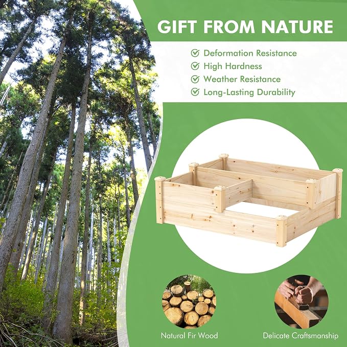 S AFSTAR 3-Tier Raised Garden Bed, Outdoor Elevated Planter Box for Vegetable Fruit Herb Flower Solid Fir Wood Planter Kit with Open-Ended Base, Gardening Planter for Garden Yard Lawn Backyard