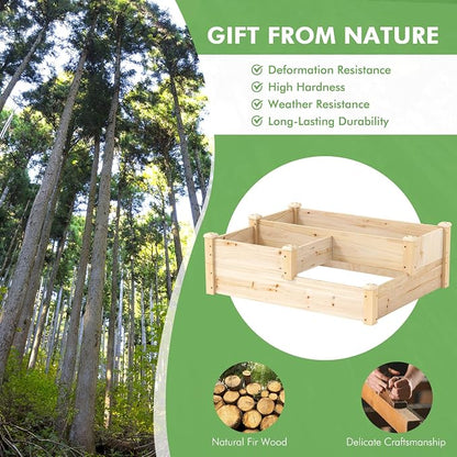 S AFSTAR 3-Tier Raised Garden Bed, Outdoor Elevated Planter Box for Vegetable Fruit Herb Flower Solid Fir Wood Planter Kit with Open-Ended Base, Gardening Planter for Garden Yard Lawn Backyard