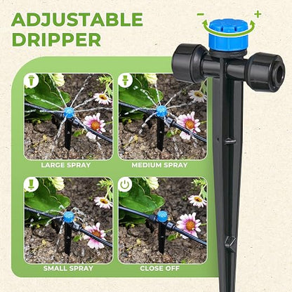 HIRALIY 200FT Drip Irrigation System Kit, Quick-Connect Garden Watering System with 33FT Main Hose and 167FT 1/4" Tubing, Adjustable Drippers for Raised Beds, Greenhouse, Patio & Lawn