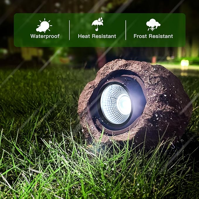Timeflies Solar Rock Lights Outdoor 1 Pack, Bright Solar Spotlights Outdoor Waterproof, Wireless LED Rock Lights, Auto On/Off Solar Landscape Spotlights for Yard Walkway Patio Pathway Flowerbed