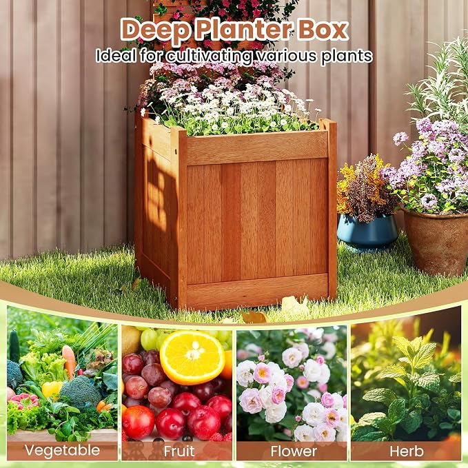 HAPPYGRILL Raised Garden Bed with Trellis, Outdoor Elevated Planter Box w/Trellis, Open-Ended, for Climbing Plant Vine Flower Vegetable, Freestanding Privacy Planters for Patio Yard, 16"x16"x48" (2)