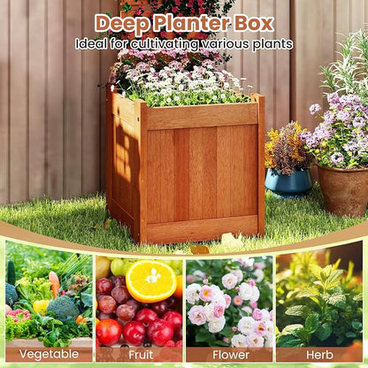HAPPYGRILL Raised Garden Bed with Trellis, Outdoor Elevated Planter Box w/Trellis, Open-Ended, for Climbing Plant Vine Flower Vegetable, Freestanding Privacy Planters for Patio Yard, 16"x16"x48" (2)
