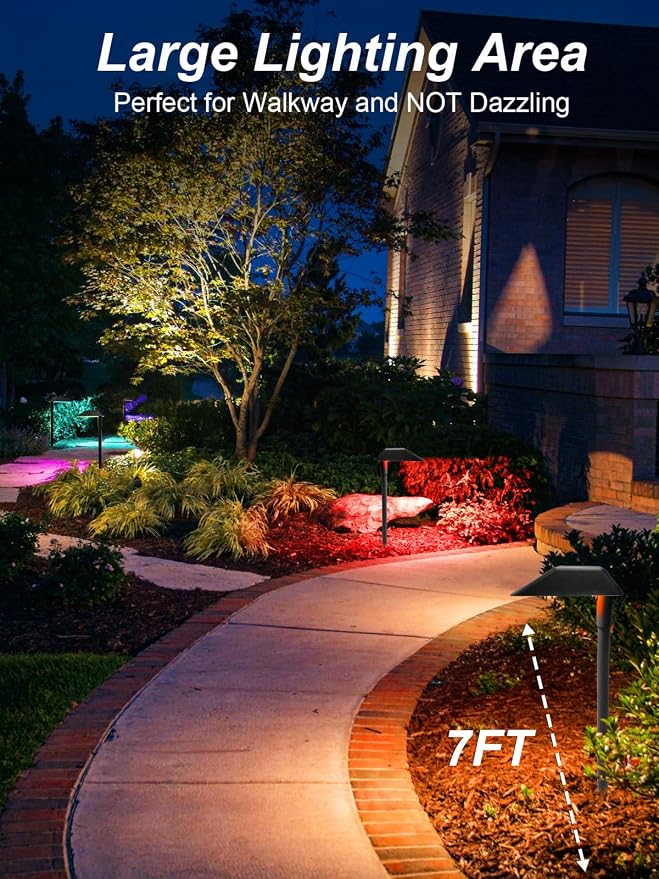 5W RGBW Low Voltage Landscape Lights LED Pathway Lights with Connectors,IP66 Waterproof Color Changing Landscape Lighting 12-24V Landscape Path Light for Walkway Garden Yard Lawn (12Pack)
