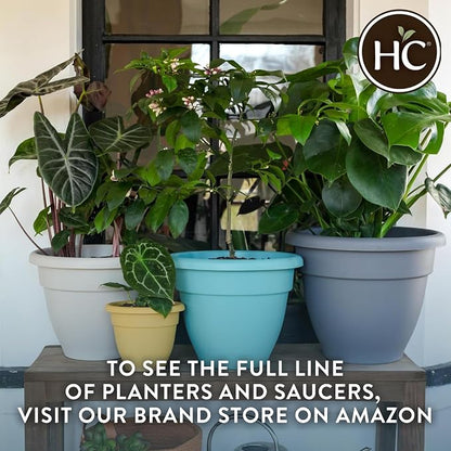 The HC Companies 16 Inch Caribbean Planter Pots with Drainage & Plug, Rolled Rim Plastic Planters for Indoor & Outdoor Plants, 2-Pack Decorative Flower Pots for Garden, Office & Home Decor, Black