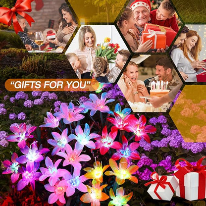 Aukora Solar Garden Lights, 5 Pack Lily Flower Waterproof, 7-Color Changing | Landscape Decor Outdoor for Pathway Lawn Patio Yard Walkway, Holiday Gifts for Mom Women, 5 Beautiful Mixed Colors