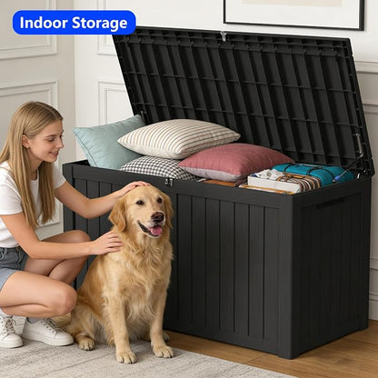 180 Gallon Outdoor Storage Box Resin Deck Box All Weather Waterproof Large Lockable Storage Container Deck Box for Patio Furniture, Garden Tools, Lockable, Black