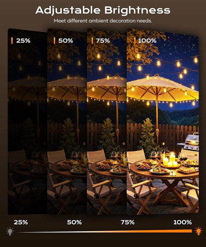 Outdoor String Lights 100FT Patio Lights for Outside Outdoor Ceiling Porch Light, Smart App andRemote with Timer Dimmable 4 Scene Modes Waterproof LED Bulbs for Garden Yard and Backyard Decor
