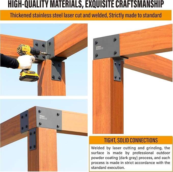 2 Pack 4x6 (Actual 3.5"x5.5") Heavy Duty Stainless Steel Pergola Brackets - Corner Post to Beam Connector for Gazebos, Patio Decks, Porches - Wood Post Cap Tie Bracket (Dark Gray)