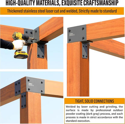 2 Pack 4x6 (Actual 3.5"x5.5") Heavy Duty Stainless Steel Pergola Brackets - Corner Post to Beam Connector for Gazebos, Patio Decks, Porches - Wood Post Cap Tie Bracket (Dark Gray)