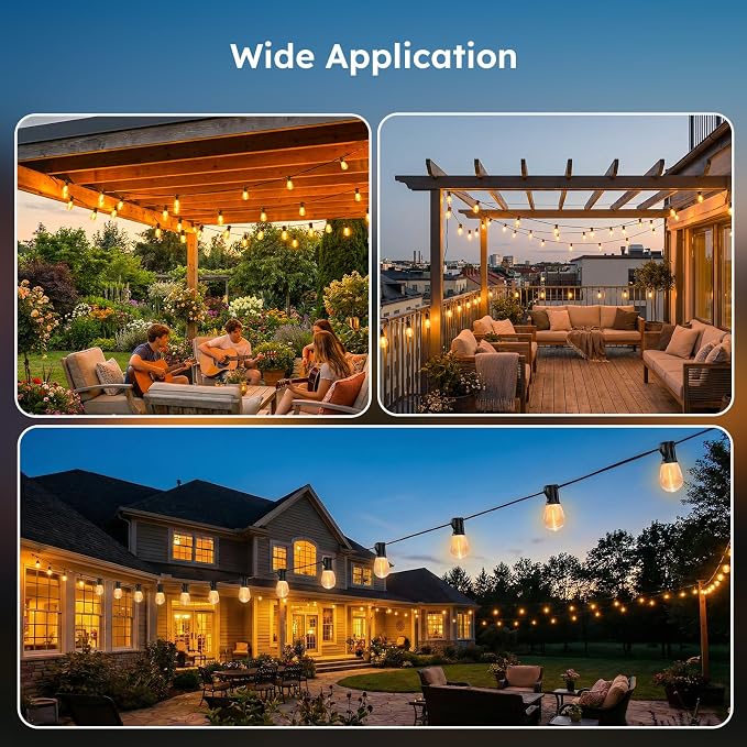 GvvooHome 50FT Outdoor String Light with S11 Plastic Bulbs, Low-Voltage LED Patio Lights with App & Remote, Music Sync, 4 Lighting Modes, Dimmable & Waterproof for Backyard, Porch, Garden, Deck, Party