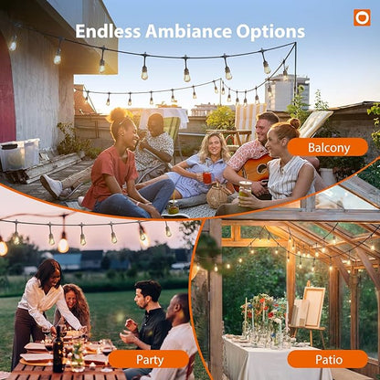 addlon 100FT Outdoor String Lights with Remote Dimmable Patio Lights Waterproof Shatterproof Edison Bulb for Outside Backyard Porch Garden Bistro Pergola Party Decor, Warm Ambience Lighting