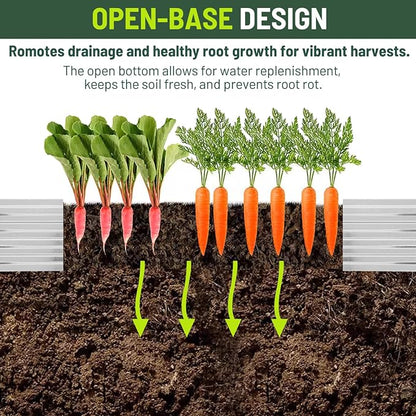 2 Pack 6x3x1FT Galvanized Metal Raised Garden Bed Kit for Vegetables, Herbs, Open-Bottom Large Capacity Outdoor Planter Box Gardening Stakes, Silver