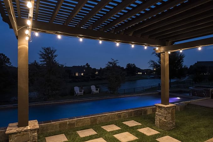 Enbrighten LED Bistro Outdoor String Lights, 48ft, 24 Shatter Resistant Lifetime Bulbs, 2200K Warm White, Weather Resistant, Indoor/Outdoor, Commercial Grade, Perfect for Backyard, Porch, Patio, 38357