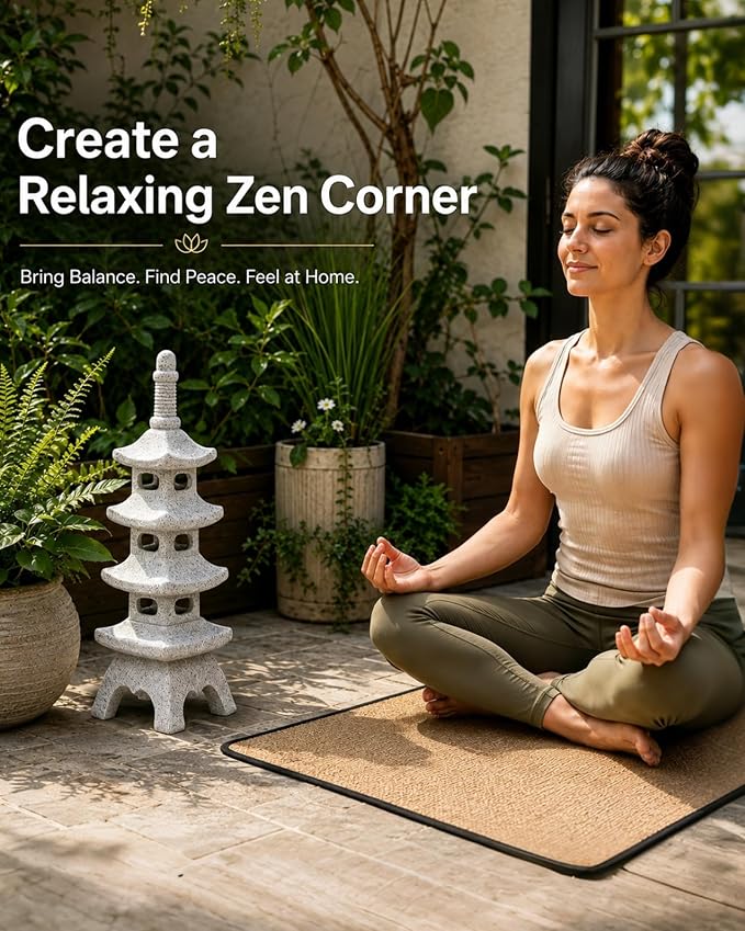 Nacome Solar Pagoda Garden Statues: 15.7 inches Multi-Layer Outdoor Weatherproof Resin Zen Decor for Landscape Balcony Patio Porch Yard Ornament(Gray)