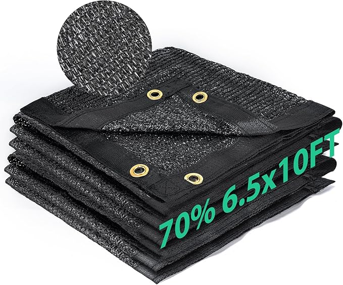 Kesfitt 70% Shade Cloth 6.5x10 ft, Breathable HDPE Mesh Sun Shade Tarp for Garden & Greenhouse, UV Resistant Outdoor Shade Fabric with Copper Grommets for Plants, Patio, Yard