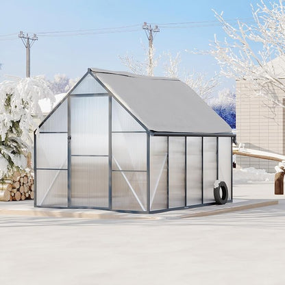 GarveeLife 8'x10' Aluminum-Framed Polycarbonate Greenhouse, Heavy Duty Polycarbonate Greenhouse with Quick Setup Structure and Roof Vent, Large Enhanced Aluminum Green House Kit for Outdoors